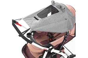 FEMONGY sombrilla carro bebe universal con protección UV 50+ e impermeable, parasol carro bebe - parasol carrito bebe universal con mirilla y alas de sombra, gris