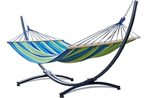 ‎POTENZA Potenza Outdoor Hängematte mit Gestell für 2 Personen I Stabhängematte XXL 220x160, 200kg I Hängemattengestell 220kg Wetterfest (Grün-Blau, Basic Gestell Graphit)