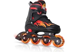 Nattork Adjustable Inline Skates for Kids and Teens, Nezha Inferno Skates Indoor and Outdoor Blades Roller Girls Youth Aged 6-16, Adult Beginners Flame Style