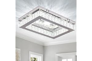 Finktonglan LED Crystal Ceiling Light Modern Rectangular Ceiling Lamp K9 Stainless Steel Flush Mount Ceiling Lights Fixture Chandelier for Dining Room Living Room Bedroom (Cool White)