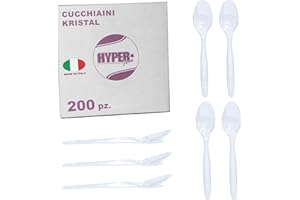 HYPER form -200 Cucchiaini in Plastica Trasparente, Riutilizzabili e Robusti per Aperitivo e Dessert. Per compleanni Feste e Party.