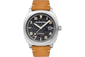 Spinnaker Hull California Men's Automatic 3 Hands Watch with Black Dial and Brown Genuine Leather Strap - SP-5071-01, czarny, pasek