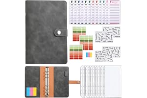 Meekye Planer budżetu, organizer na pieniądze, 10 kieszeni, format A6, 12 arkuszy budżetu, 4 naklejki, 3 naklejki na etykiety z przegródką na banknoty, książeczka oszczędnościowa na pamiętnik i