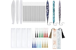 YMJD 52pcs Kit, 4 Moule de Signet en Silicone, 3 Moules de Stylo à Bille en Silicone Avec 25 Recharges et 20 Gland Colorésen pour Bricolage