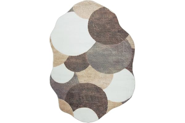 Mazovia Matta Vardagsrum 160x220cm Beige Vit Geometrisk Design Halkfri | Golvmatta för Matsal Sovrum Kontor Lättskött Golvvärme Allergivänlig Husdjursvänlig Oregelbunden Form Kort Lugg Syntet Modern