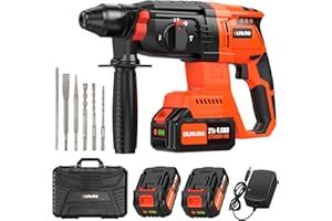 Tassellatore a Batteria olmlmo, Trapano a Percussione a Batteria SDS PLUS da 2,8J ad Alte Prestazioni, Tassellatore 4 IN 1 con 2 Batterie da 4,0AH e Caricabatterie per il Fai da te e i Professionisti