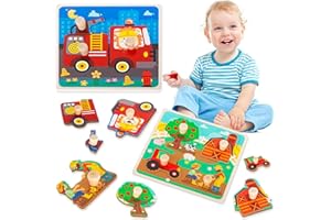 KOKOBOX PRIMO GIOCATTOLO Puzzle Bambini 1 2 Anni Puzzle in Legno con Pioli per Bambini Gioco Neonato 3 Mesi Giochi Montessori Giocattolo Educativo Bambina Bambino Neonato - Fattoria