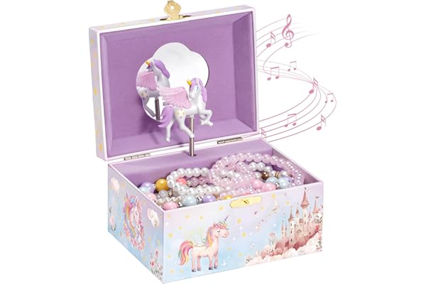 ProCase Boîte Bijoux Musicale Fille, Boite Musique Enfant pour Ranger Colliers Bracelets Bagues Montres -Licorne