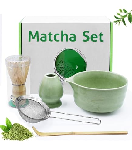 Artcome, Japanese Matcha Tea Set, Matcha Bowl with Spout, Matcha Whisk, Tea Scoop, Ceramic Whisk Holder, Matcha Powder Caddy, Handmade Matcha Set for