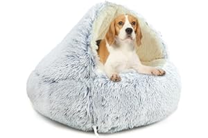 YAGE Legowisko dla psa 65 cm, kaptur z podpórkami - puszyste uspokajające legowisko dla zwierząt domowych o wadze poniżej 10 kg ze zdejmowaną zmywalną osłoną, luksusowe super miękkie legowisko dla