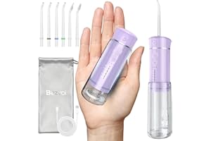 BEZVOI Water Flosser Cordless Travel, Mini Oral Irrigator with Telescopic Water Tank, 5 Modes, 6 Jet Tips, IPX7 Waterproof Electric Portable Water Teeth Cleaner Picks for Braces Bridges Care