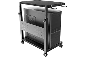 Datorställ med hjul 2 Nivåer - PC Torn Ställ med Hjul och Musmatta, höjdjusterbar från 52 cm till 77 cm, Max last 40 kg/Nivå