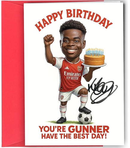 Arsenal FC Birthday Card Chocolate Labrador dog, Blank inside, Another year in the back of the net, Birthday card from the dog #1719