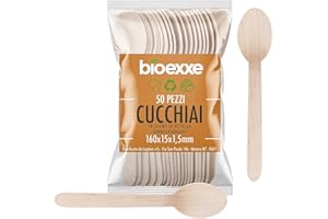 BIOEXXE Cucchiai Biodegradabili, Posate Usa e Getta, No plastica, Compostabili in Legno, 50pz