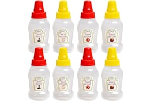 MAXQUU 8 mini botellas de plástico para apretar, portátiles, para camping, miel, ketchup, salsa de soja, botellas para exprimir ensaladas, pícnic y mediodía