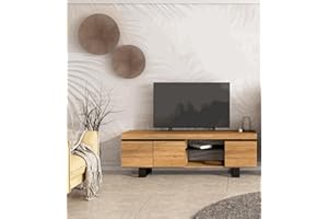 Skraut Home | Mueble TV Mod Naturale ''Roble/Negro'' | 2 Puertas y 2 viviendas | Sala de Estar | 160x40x53cm