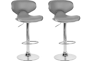BELIANI Zestaw 2 hokerów barowych szarych ekoskóra obrotowych regulowanych z podnóżkiem Conway