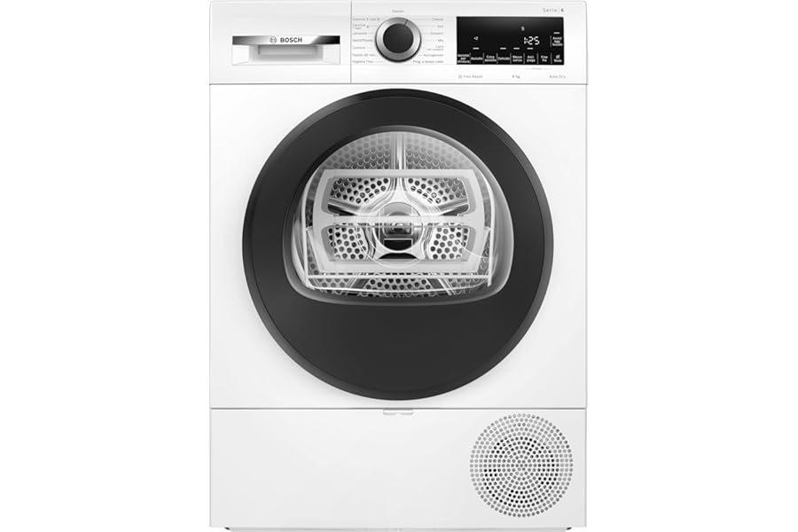 Bosch WQG243C0II Series 6 Heat Pump Dryer, 9 kg, Energy Class C, Drying Sensors, Reduces Wrinkles and Eases Ironing, Wool Basket, White, 60 cm