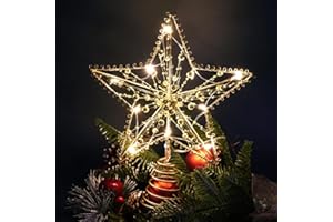 Sprinlot Etoile Sapin de Noel Or, 20 x 25 cm Pointes de Sapin, Cimier Or de Sapin de Noël, Décoration Etoile de Noel Lumineux Interieur Exterieur