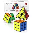 ROXENDA Speed Cube Set, 2X2 3X3 Pyramid Speed Cube Stickerless Fast Cube with Instruction (Sticker cube set)