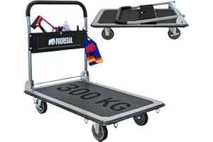 ‎PROREGAL PROREGAL Profi-Plattformwagen Transportwagen Big Rhino 300kg klappbar mit Gummiräder, 360° Lenkrollen & Bockrollen mit Feststellbremse, Werkzeugtasche & 6 Sicherungsösen, Transporthilfe groß & leicht