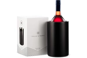 Villa & Marx Enfriador de Botellas de Vino - Champañera de Acero Inoxidable Térmica con Doble Pared - Cubitera para Champagne, Cava, Blanco y Tinto (Negro)