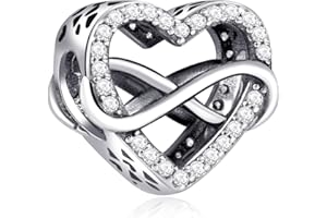 Rimgoris 925 Argento Sterling Charm Donna Bracciali Collana Cranio Cuore Rubino Ciondolo Due Toni Oro Rosa Cuore Gemma Ciondolo Interlock Doppie Stelle e Luna Chiave Angelo Ala Amore Viola