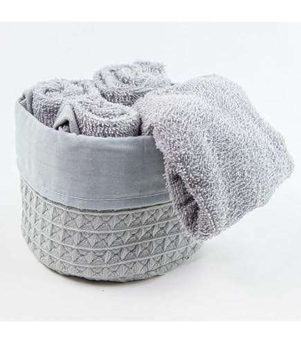 Set 4 Lavette Bagno Con Cestino - Asciugamani 30x30 Cm Per Ospiti, Grigio Chiaro - Foto 7