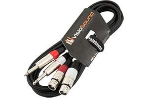 VisioSound 2 x Female XLR to 2 x 6.35mm 1/4" Mono Jack Twin Lead/Audio Signal Patch Cable 3m