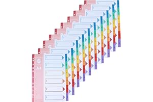 AMO HERMOSO Lot de 10 Intercalaires Plastique 1-6 Format A4 pour Classeurs, Séparateurs 6 Onglets, 11-trous rouge 1-6