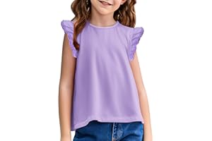 Arshiner Niña T-Shirt Mangas con Volantes Niños Verano Inactivo Color Sólido Camiseta Elegante Moda Manga Corta Cuello Redondo Shirt para Niña 3-13 Años