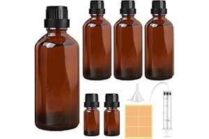 Furuising 4 Pezzi 100ml Amber Bottiglie per Oli Essenziali, Riutilizzabile Flaconi di Vetro Ambrato, Flacone Contagocce con 2 * 10ml Amber Bottiglie, Siringa per Oli Essenziali Profumo Aromaterapia