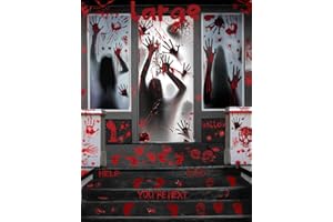 Wohohoho 11 Sheets/202 Pcs Bloody Halloween Decorations Set. 2 Giant Spooky Door Cover, 6 Sheets Horror Window Clings, 3 Sheets Scary Floor Stickers, Halloween Party Wall Decal Bedroom Inside Decor