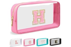 SYYHSYAL Cosmetic Bags Clear Makeup Bag Organizer Travel Essentials Gifts for Women Girlfriend Teen Mom Teacher Brithday Mothers Day Gifts A-Z Personalized Bag (H, Pink)