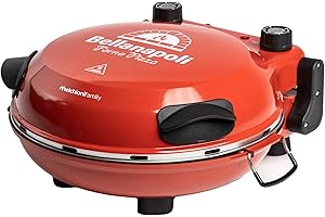 Melchioni Family | Horno Eléctrico para Pizza en 5 Minutos, BELLANAPOLI, Placa de Piedra Refractaria Desmontable, Doble Termostato, 1200W, Diámetro de 31 cm, Temperatura hasta 380°, Temporizador