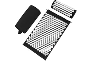 CWRFZ Acupressure Mat, Acupuncture Mat, Massage Mat and Pillow Set, Relieving Neck and Back Pain, Muscle Relaxation and Stress Reduction, Sciatica Relief, Suitable for Men and Women, Carry a Handbag, Black