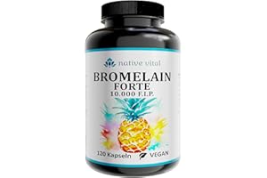 ‎NATIVE VITAL Bromelain - 1000 mg (10.000 F.I.P) pro Tagesdosis - 120 magensaftresistente Kapseln - Hochwirksames Enzym aus Ananasextrakt - Made in Germany - Vegan