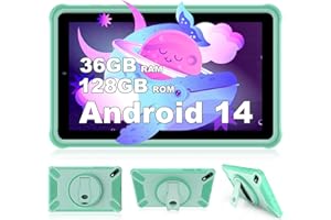 DEEMWOLF 7 inch Kids Tablet Android 14,36GB (12+24) + 128GB/1TB TF child tablet,WIFI6/BT5.0,8000mAh,Eye Protection Children's, Parental Control Mode,Education Tablets(Green)
