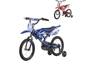 LSBIKE 16" 18'' Kids Bike Moto Bicycle Motocross Motorcycle Bike Simulated Motorbike Sound With Removable Stabilisers Wheels for Ages 3-9 Years Old Boys Girls