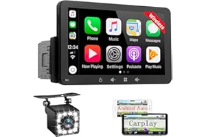 XINROAM Radio Coche 1 DIN con Carplay y Android Auto Inalámbrico - Pantalla Táctil de 7 Pulgadas, Reproductor de Estéreo Bluetooth Soporte Mirror Link para iOS/Android con Cámara de Respaldo