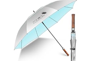 ZOMAKE 62/68 Pouces Ombrelle Anti UV,Grand Parapluie Golf Anti TempêTe Homme Femme, XXL Parapluies Soleil Manche En Bois Ondulé avec Double Canopée Ventilée