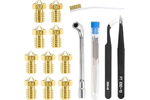 Wzone Kit de Boquilla Impresora 3D, Extrusoras E3D V6 Boquillas de Latón 0,2mm, 0,4mm, 0,6mm Con Aguja de Limpieza, Pinzas y Cepillo, para Impresoras 1,75 Filamentos y Las Series Ender 3