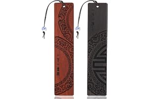 VIN BEAUTY 2 Pcs Wood Bookmark for Book Lovers, Bookmark for Men Women, Handmade Natural Wooden Carving Book Mark Bookmarks,Traditional Style Book Marks Accessories,Birthday Present(Color B)