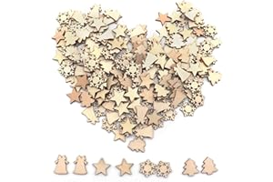 Feliciay 200 estrellas de madera para manualidades y decoración, discos de árbol de Navidad para pendientes de árbol de Navidad, decoración de árbol de Navidad, decoración de árbol de Navidad