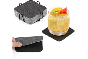 Chitomars Posavasos Originales, Doble Cara Posavasos con Soporte de Metal Antideslizantes Lavables Plastico Posavasos para Cerveza Botellas, Tazas de Café y de Bebidas (Gris Negro, Juego de 12)