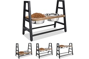 Emfogoo Futternapf für Hunde, erhöhter Futternapf, mit 2 Schüsseln aus Edelstahl mit 1500 ml, 3 Höhenverstellbar für Hunde und Katzen, klein und groß