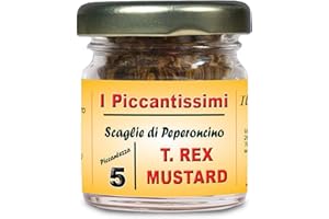 I Piccantissimi - T. REX MUSTARD peperoncino piccantissimo in vasetto da (15 gr) - Scaglie di Peperoncino a lunga conservazione peperoncino piccante T. REX MUSTARD coltivato in Italia (1.400.000 SHU)