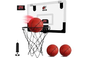 CYFIE Mini canasta de baloncesto para niños y adultos, con función de evaluación electrónica y sonido, canasta de baloncesto colgante con 3 bolas y bomba, juego deportivo blanco