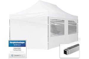 TOOLPORT Tente Pliante 3x6 m - 4 côtés Aluminium Barnum Chapiteau Pliant Tonnelle Stand Paddock Réception Abri PES300 Blanc