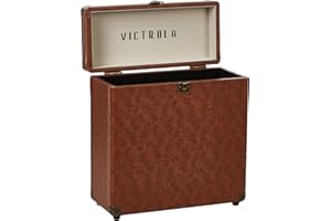 Victrola Vintage Vinyl Record Storage Carrying Case for 30+ Records, Brown